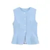 Ropa europea y americana para mujer transfronteriza, popular en AliExpress, chaleco sin mangas de dos colores con botones, casual, moderno, a la moda