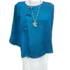 Verano Nuevo Seda 2 Colores Elegante Estilo Nacional Botón de Rana Cierre de Lazo Top Nuevo Estilo Chino Blanco Azul Jacquard Ligeramente Elástico
