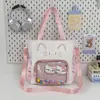 Bolso de Hombro Transparente Bidimensional Estilo Japonés con Dibujos de Gatos para Estudiantes, Niñas, Compras de Fin de Semana y Salidas Bolso Cruzado