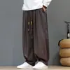 Pantalones Harem de Color Sólido de Moda Estilo Chino para Hombre Otoño 2026, Textura de Lino Holgada, Pantalones Casuales de Pierna Ancha Talla Grande