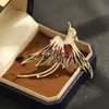 Broche de Fénix Elegante de Alta Gama con Exquisitos Diamantes de Imitación, Pin de Fénix de Cola Larga con Pintura de Esmalte Colorida, Accesorio para Traje