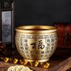 Pote Cem Bênçãos de Latão Cuidadosamente Selecionado, Pote de Arroz, Tigela Tesouro de Latão Escovado para Guardar Lingotes e Moedas de Cobre, Pote com Couplet Finamente Esculpido, Ornamento de Presente de Riqueza