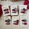 Novo Prendedor de Cabelo Vermelho com Laço Estilo Coreano, Prendedor Lateral de Tecido Feito à Mão para Crianças, Prendedor para Franja
