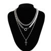 Collar de Cruz con Costuras de Perlas Niche de Alta Gama Europeo y Americano Cadena Clavicular para Hombre Collar Superpuesto para Hombre Joyería