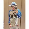 Otoño 2026 Nuevo Estilo Americano Moderno Casual Camiseta de Manga Larga Waffle con Estampado de Estrellas Desgastada para Hombre
