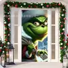 Cubierta de Puerta Decoración de Dibujos Animados del Grinch Cubierta de Puerta Navideña Monstruo Verde Grinch Tela Colgante Tapiz Fondo de Cubierta de Puerta