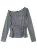Blusa Camiseta de Manga Larga con Rayas Patchwork Bloques de Color sin Hombros Nanxia para Mujer, Nuevo Top Casual de Verano sin Hombros