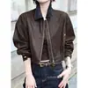 Chaqueta corta de cuero PU con bloques de color, para mujer, estilo nuevo otoño 2026, a la moda y adelgazante, adecuada para figuras petite