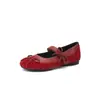 Estilo Doce e Cool Laço de Couro Patchwork Mary Jane 2026 Confortável Solto Bico Redondo Plano Couro Genuíno Sapatos Casuais para Mulheres