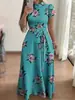 Deseo Amazon 2026 Otoño Nuevo Estilo Europeo y Americano Estampado Floral Manga Corta Vestido Acampanado Ropa para Mujer