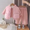 Conjunto de invierno para niñas, forrado de polar y engrosado, conjunto de tres piezas, ropa elegante y cálida para bebés y niños pequeños, edades 1-3