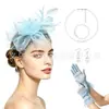 Amazon Set Retro de Accesorios para el Cabello de Novia Flor de Pluma para el Kentucky Derby Diadema de Malla Guantes Conjunto de Collar