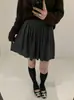 Saia Plissada de Tricô Coreana para Mulheres no Outono, Tamanho Pequeno, Alta Qualidade, Justa, Estilo Preppy, Cintura Elástica, Saia Evasê