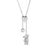 Collar Transfronterizo Europeo y Americano de Acero Inoxidable Colgante de Cruz de Circonita Oso Corazón Cadena Deslizante Longitud Ajustable Cadena de Suéter
