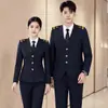 Traje Profesional Uniforme de Trabajo para Trenes de Alta Velocidad Botón Triple Azul Marino Uniforme de Trenero de Ferrocarril para Hombres y Mujeres Conjunto de Uniforme de Guardia de Seguridad