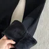 Jeans Micro Lamb com Forro de Fleece Preto Feminino Outono e Inverno Novos Calças de Bocão Slim-Fit de Cintura Alta com Stretch