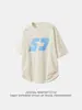 Camiseta de Manga Corta de Algodón Puro Estampada con Bloques de Color para Hombre, Verano Estilo Americano High Street Camiseta de Marca de Moda con Textura de Ajuste Holgado para Pareja