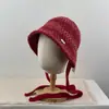 Gorro de pescador tejido estilo japonés con abertura trasera y nudo de corbata, versión coreana, adecuado para cabezas grandes, te mantiene abrigada, hace que tu cara parezca más pequeña y protege tus orejas del frío.
