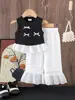 Amazon Verano Europeo y Americano Nuevo Estilo Chaleco Negro Sin Mangas con Lazo Pantalones Blancos Estilo de Moda