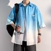 Camisa de manga corta con degradado para hombre, de verano, fina, holgada, de talla grande, informal, de media manga, estilo americano, chaqueta de marca de moda de calle alta