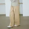 SAMD2026 Calça Khaki de Dobra Dupla Wide Leg Feminina Caimento Fluido Solta Cobre o Quadril Reta Casual Comprimento Total para o Trabalho Calça Longa