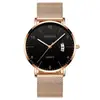 Reloj Minimalista de Cuarzo para Hombre, Indicador de Fecha Correa de Malla Negra Casual de Negocios Luminoso Reloj de Pulsera para Estudiante