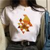 Verão 2025 Manga Curta Estampa Geométrica Simples Moda Feminina Harajuku Gola Redonda Solta Plus Size Camiseta