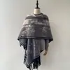 Chal de capa con borlas grises de alta calidad vintage para mujer, cárdigan grueso de imitación cachemir para otoño e invierno, adecuado para viajar como capa o bufanda