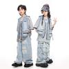 Roupas Hip-hop Modernas para Crianças Meninos e Meninas Jeans Cinza Largo Cool Manga Curta Calças de Hip-hop Infantil Fantasia de Performance