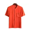 Camisa de seda gola alta masculina manga curta seda de amoreira meia-idade e idosos plus size seda de cobre amônia pai casaco de verão