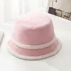 Chapéu de Pescador de Veludo Cotelê Dupla Face para Outono e Inverno com Aba Larga, Chapéu de Pescador de Pelúcia para Afinar o Rosto para Mulheres, Chapéu Bucket Versátil Quente de Cor Sólida