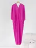 Vestido Plisado Nueva Moda Talla Grande Manga de Murciélago Cuello en V Estilo Europeo y Americano Manga Tres Cuartos Vestido Largo de Oficina para Mujer