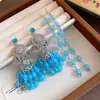 Pendientes de borla de cristal redondo con incrustaciones de diamantes, pendientes de estilo étnico bohemio, pendientes exagerados y únicos de alta gama al por mayor