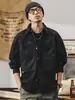 Camisa de trabalho patchwork retrô americana para homens, camisa casual solta da moda de outono com mangas compridas, jaqueta masculina no atacado
