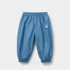 Calça Jeans Infantil Primavera e Verão Crianças Algodão Puro Fina Anti-Mosquito Unissex Abertura Inferior Criança Pequena Calça Comprida Calça de Bebê