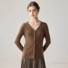 La textura es la reina~ Cárdigan 100% cachemir puro para mujer, chaqueta de punto cálida, suéter de manga larga con cuello en V, versátil y simple