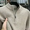 Suéter de Alta Qualidade Masculino Gola Alta com Zíper Suéter Masculino Engrossado Quente de Inverno Cor Sólida Top Suéter Camisa Base