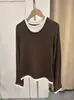 Camiseta de manga larga con cuello redondo, bloques de color transfronterizos, imitación de dos piezas, Top de manga larga con imitación de capa