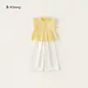 Ropa Infantil Yubao Traje de Niña Verano Nuevo Color Sólido Plisado Top sin Mangas Blanco Simple Casual Pantalones Conjunto de Dos Piezas