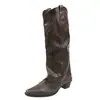 Botas largas, botas vaqueras de caña alta con tachuelas, botas de montar, botas para mujer, botas de cuero de tacón grueso con punta cuadrada retro francés para mujer