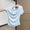 Off-ombro colarinho swing das mulheres exposto clavícula puro perfumado ombro T-shirt ombro das mulheres cintura slim-fit manga curta sexy top curto para o verão