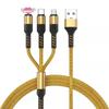 Cable de datos de carga rápida 3A de un solo arrastre, tres cables trenzados de nailon de 1,2 m, cable de carga para teléfono móvil TIPO C, Android Lightning
