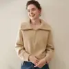 Moletom Feminino Elegante com Gola Reversível e Zíper Parcial, Mangas Divididas, Corte Justo, Adequado para o Trabalho, Novo Moletom com Capuz de Tricô de Caxemira para Outono e Inverno