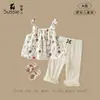 Conjunto de Verão 2026 Menina Pêssego Novo Fofo para Bebê Menina com Top de Alça e Leggings Conjunto de Duas Peças Infantil