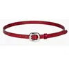 Cinturón de Cuero de Alta Gama con Hebilla de Metal Plateada, Cinturón de Cuero Genuino para Mujer, Color Rojo, Adecuado para Jeans y Faldas, Estilo Nuevo