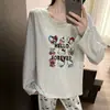 Pijama de Algodón Puro para Mujer en Primavera y Otoño Estilo Coreano Casual y Dulce Ins Conjunto de Pantalones de Manga Larga Ropa de Casa Holgada Se Puede Usar Afuera