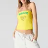 Top de Tubo de Verano para Mujer Sexy Amarillo Bandera de Letras de Brasil Strass Camiseta del Mundial