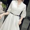 Vestido de Noche para Banquete 2026 Nuevo Estilo Blanco Elegante y Digno Vestido de Fiesta de Longitud Media para Socialité Sencillo y Elegante