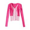 Suéter feminino de cor contrastante com costura, estilo duas peças falsas, novo, europeu e americano, para mulheres, desejo puro de afinar, afina, cardigã, top, ins