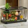 Aquário ecológico de plástico para peixes dourados com tampa transparente para sala de estar, pequeno tanque de mesa para paisagens de luxo, tanque para tartarugas